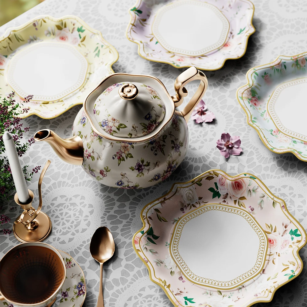 Heiboa 40pcs Floral Paper Plates Party Supplies, 9 Inch Elegant - View #9