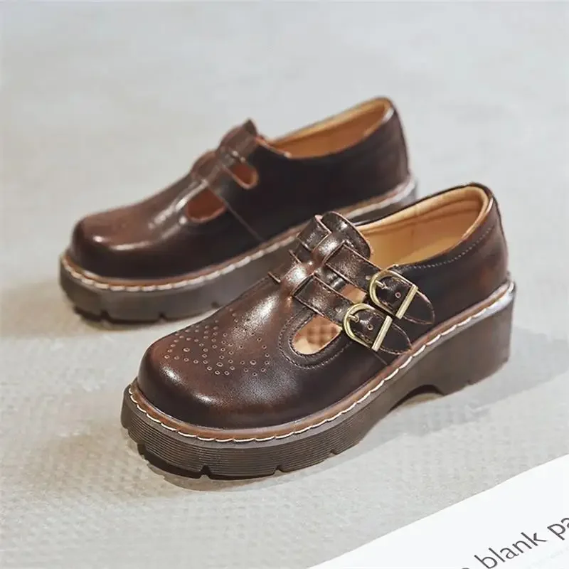 retro brogue women's shoes thick bottom Japanese Mary Jane single shoes cute big head jk small leather shoes 6