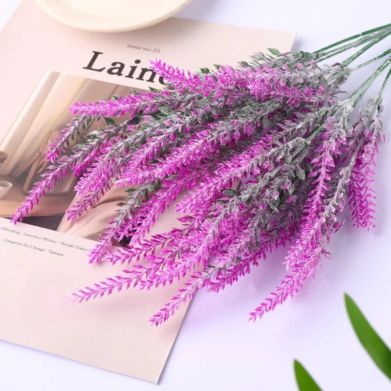 Artificial Flowers Flocked Resistant Lavender Bundle Fake Plants Wedding Bridle Bouquet Indoor Outdoor Home Kitchen Office Decor