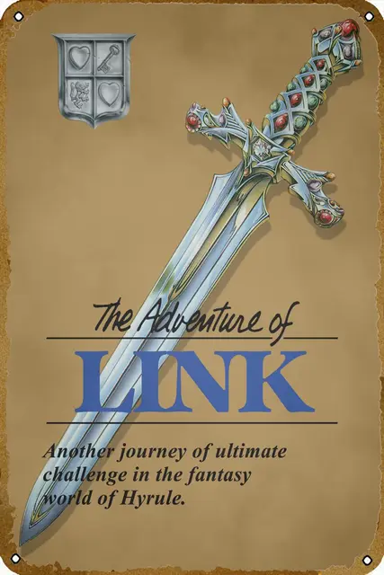 2 Adventure Of Link Retro Tin Sign Video Game Sign Gamer Poster Gamer Decor Wall Art Metal Sign Wall Art Plaque Poster for Home