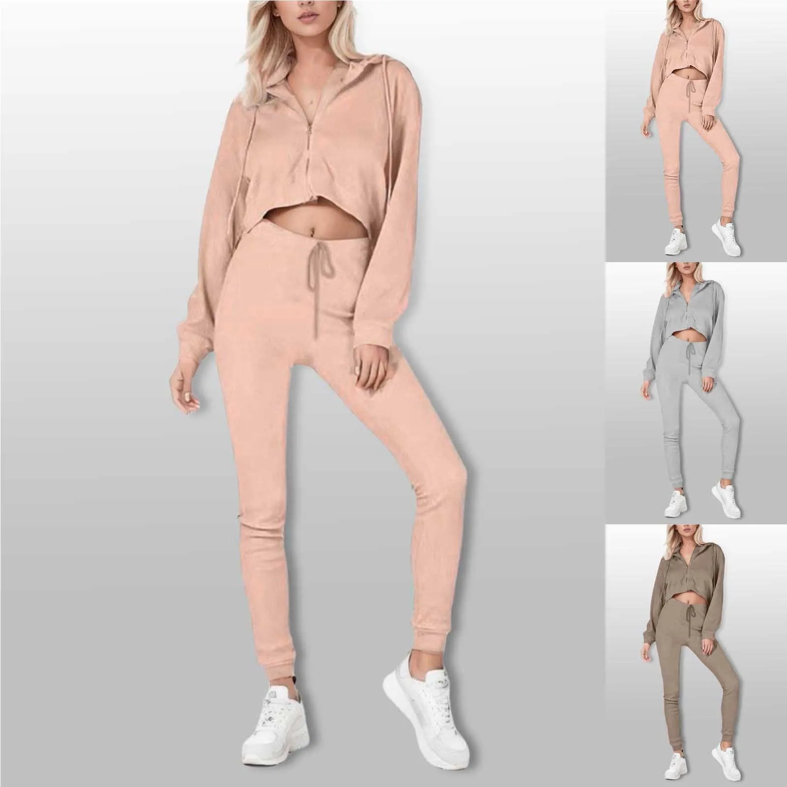 

Свитер в стиле Харадзюку, укороченный топ, Женский комплект из двух предметов, Осень-зима 2023, Модный Спортивный Повседневный Спортивный костюм с длинным рукавом и капюшоном, толстовки