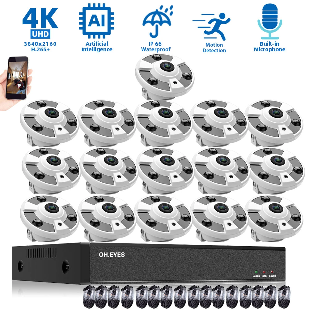 16 Channel POE Security Dome Camera System 4k 16CH NVR Kit Indoor Home