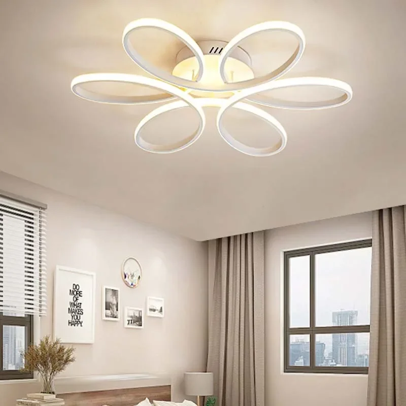 현대 LED 천장 조명 펜던트 천장 조명 거실 레스토랑 침실 6개의 꽃잎 꽃 디자인 광택 조명기구