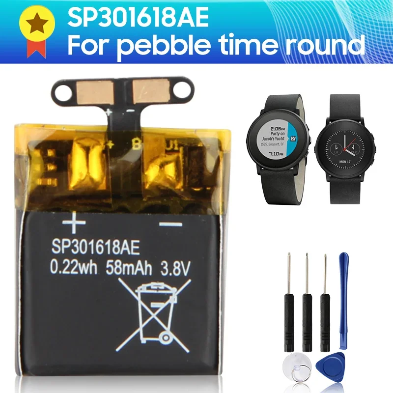 

New Replacement Battery SP301618AE for Pebble Time Round Watch Battery 58mAh + Tools
