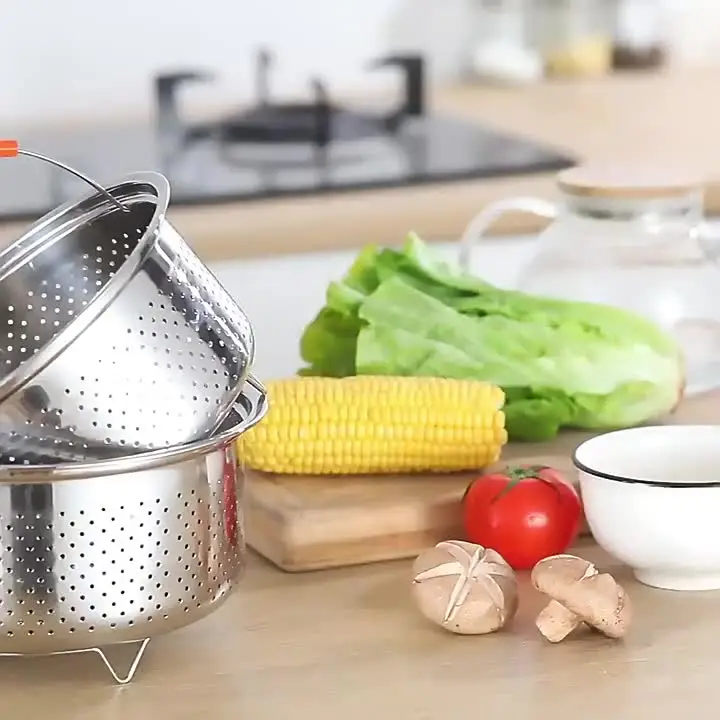 Kookmand, groentemand, multifunctionele stoommand van roestvrij staal met siliconen handvat voor Instant Pot accessoires, geschikt voor stoompan, groenten en eieren (8QT