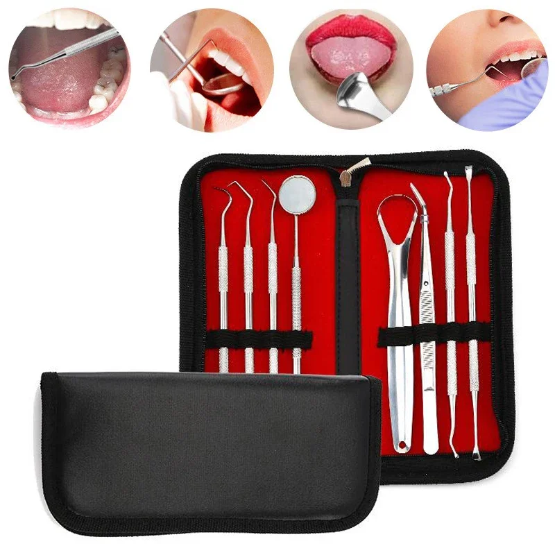 Dental Mirrors 6pc/8pc Dental Mirror Stainless Steel Dental Dentist Prepared Tool Set Probe Tooth Care Kit Instrument Tweezer Hoe Sickle Scaler