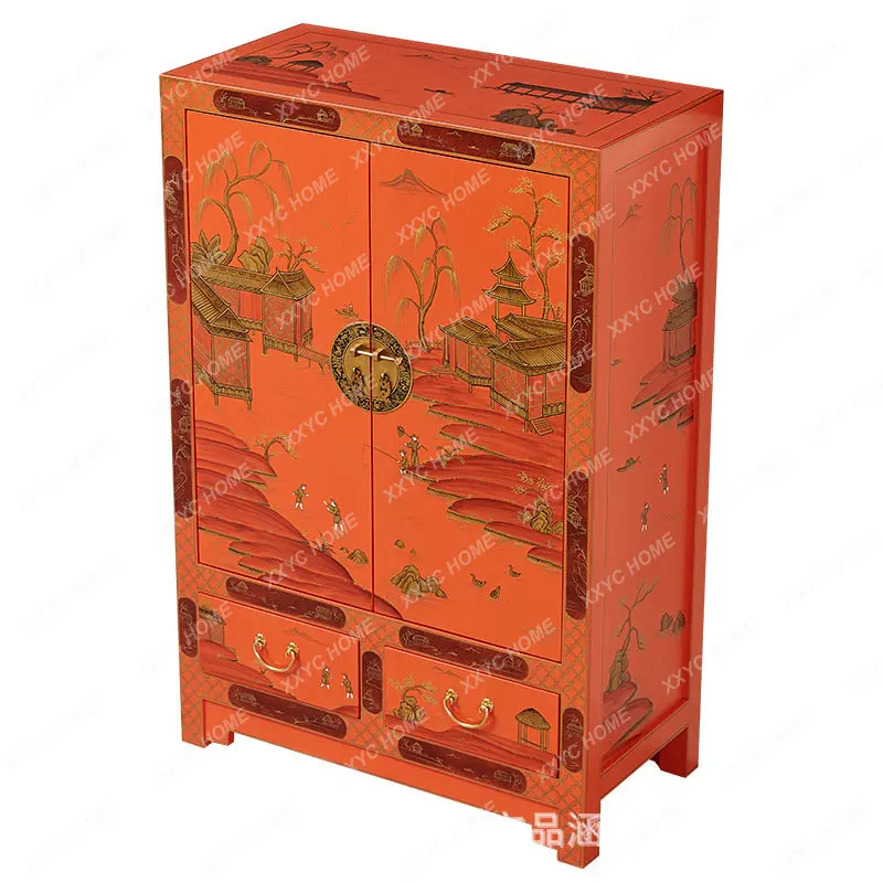 

Small Apartment Living Room French Chinese Style Orange Orange Orange Double Door New Chinese Style Small Wardrobe Shoe