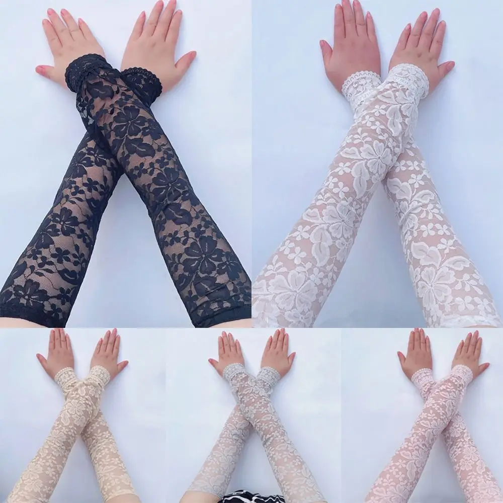 

Women Cooling Running Fishing Cycling Sun Protection Lace Long Gloves Arm Sleeves Hand Cover