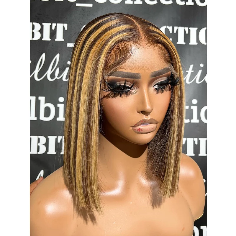 

Short Bob Highlight Ombre Blonde Straight European Virgin Human Hair Jewish Wig 13x4 Lace Front Kosher Sheitel Wig For Women