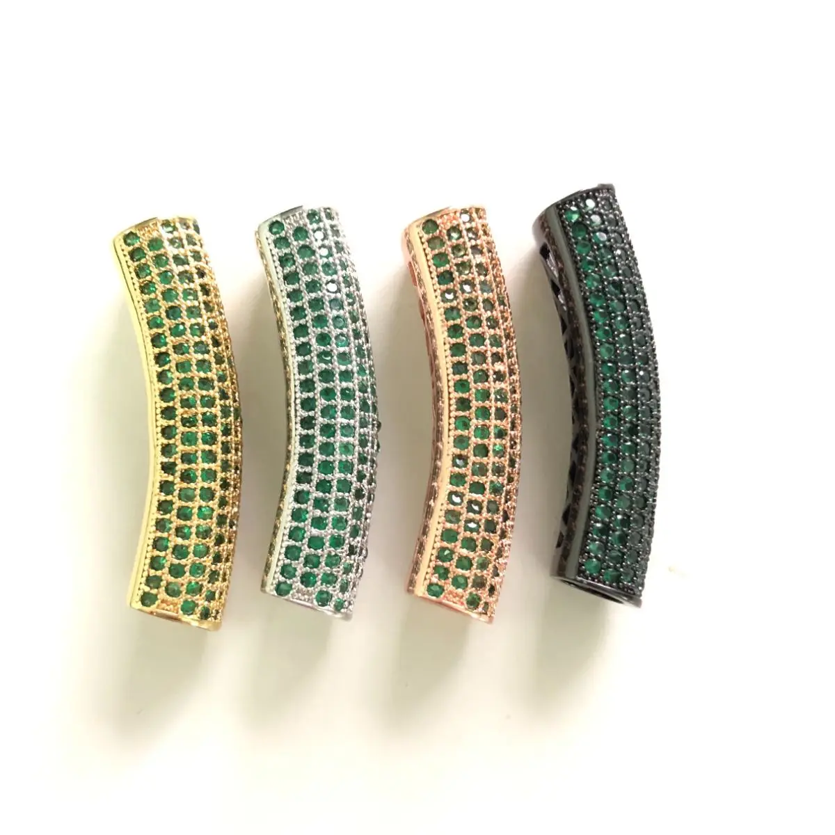 5pcs/lot Green Zirconia Paved Tube Bar Spacer Beads for Woman Bracelet Making Waist Craft DIY Centerpiece Jewelry Accessory Bulk