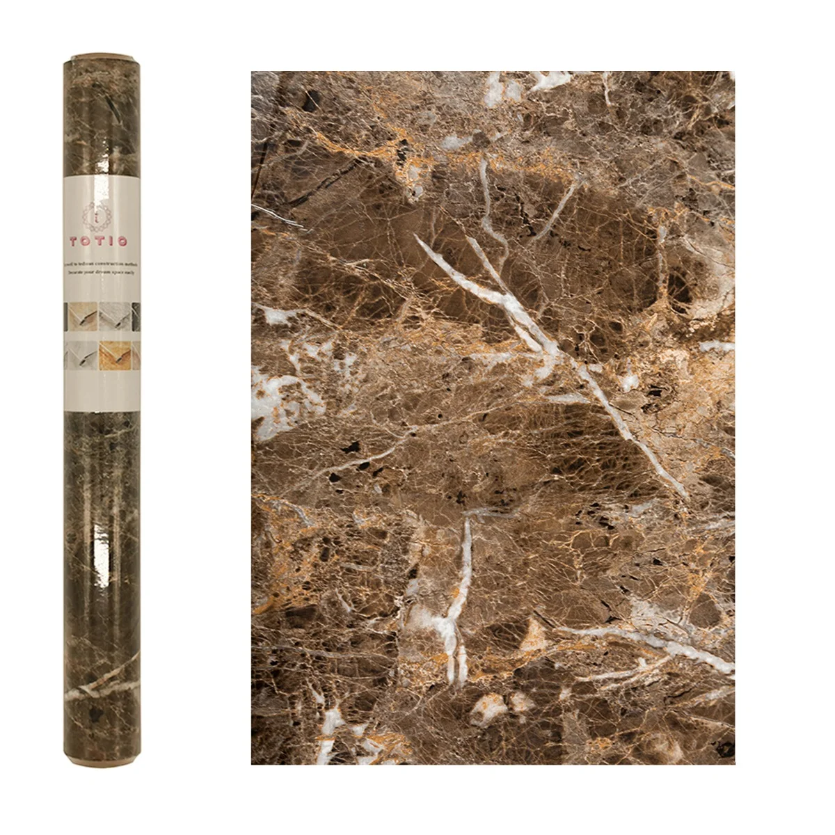 TOTIO Brown Marble Self Ahesive Wallpaper Peel and Stick High Temperature Resistant Contact Paper Vinyl Wall Paper Home Decor