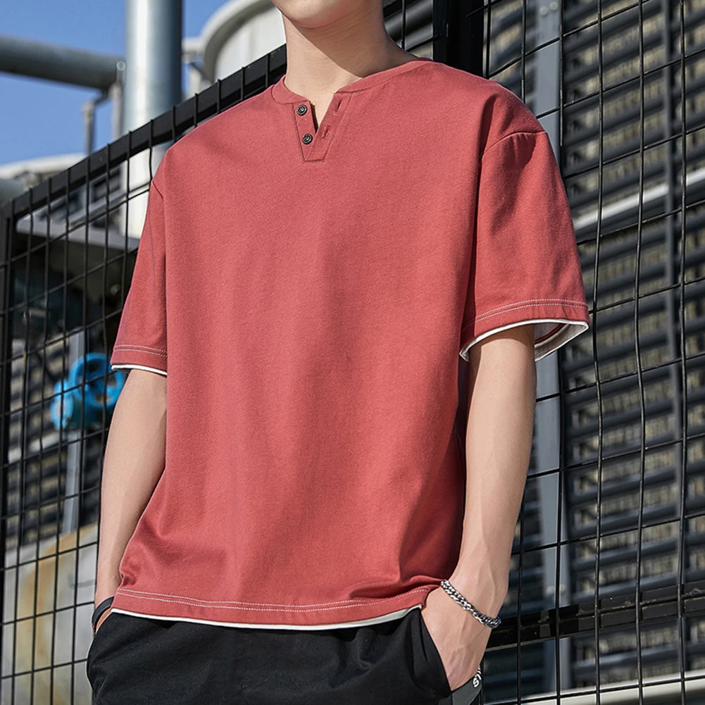 

Daily Men‘s T-shirt T-shirt Casual Polyester Short Sleeve Slight Stretch Solid Color V-Neck Brand New Comfortable