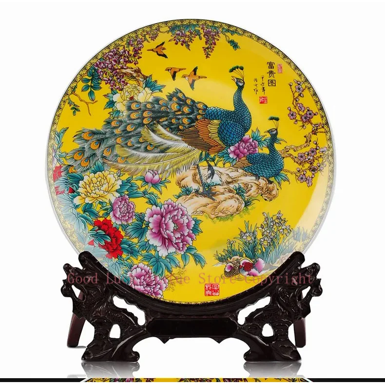 

BEST business present - vintage handicraft FENG SHUI GOLDEN wealth honour porcelain plate Decor art