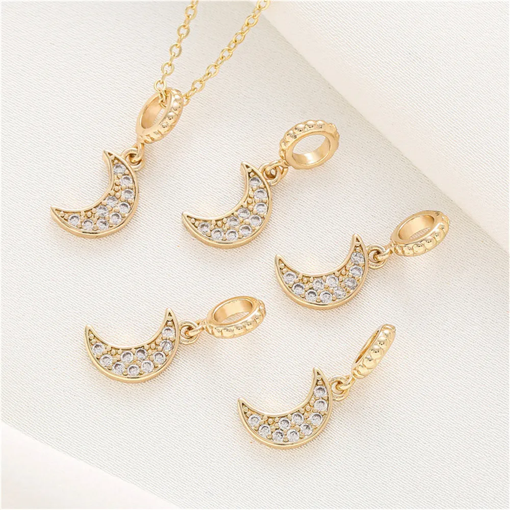 14K gold clad micro-set zirconia bent moon half moon pendant with charm ring diy accessories handmade bracelet necklace jewelry engravers block mini engraving ball vise micro block ring setting tools jewelry making tools