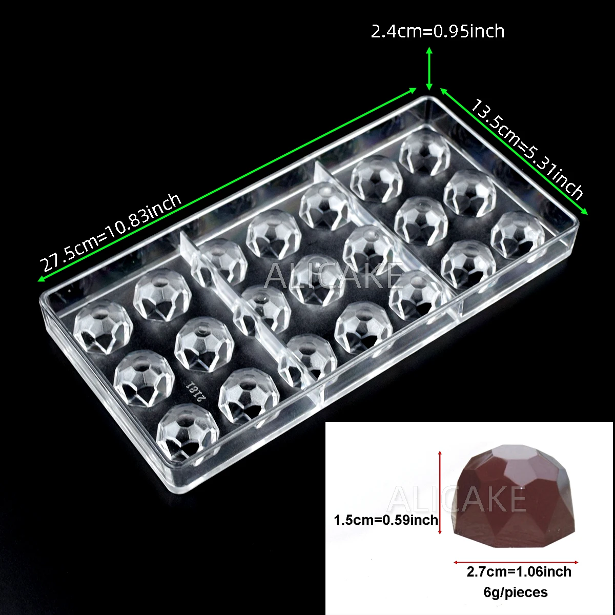 Moule à Chocolat Polycarbonate Transparent 21 Cavités Diamant - Pour Bonbons, Gelées, Glaçons DIY