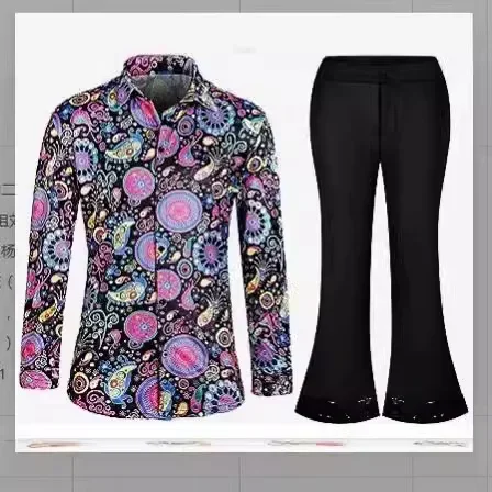 60s 70s Hippie Halloween Costume Sequins Pants Shirt Tops Bell Bottom Men's Flared Trouser Adult Disco Singer Dance Shiny Outfit