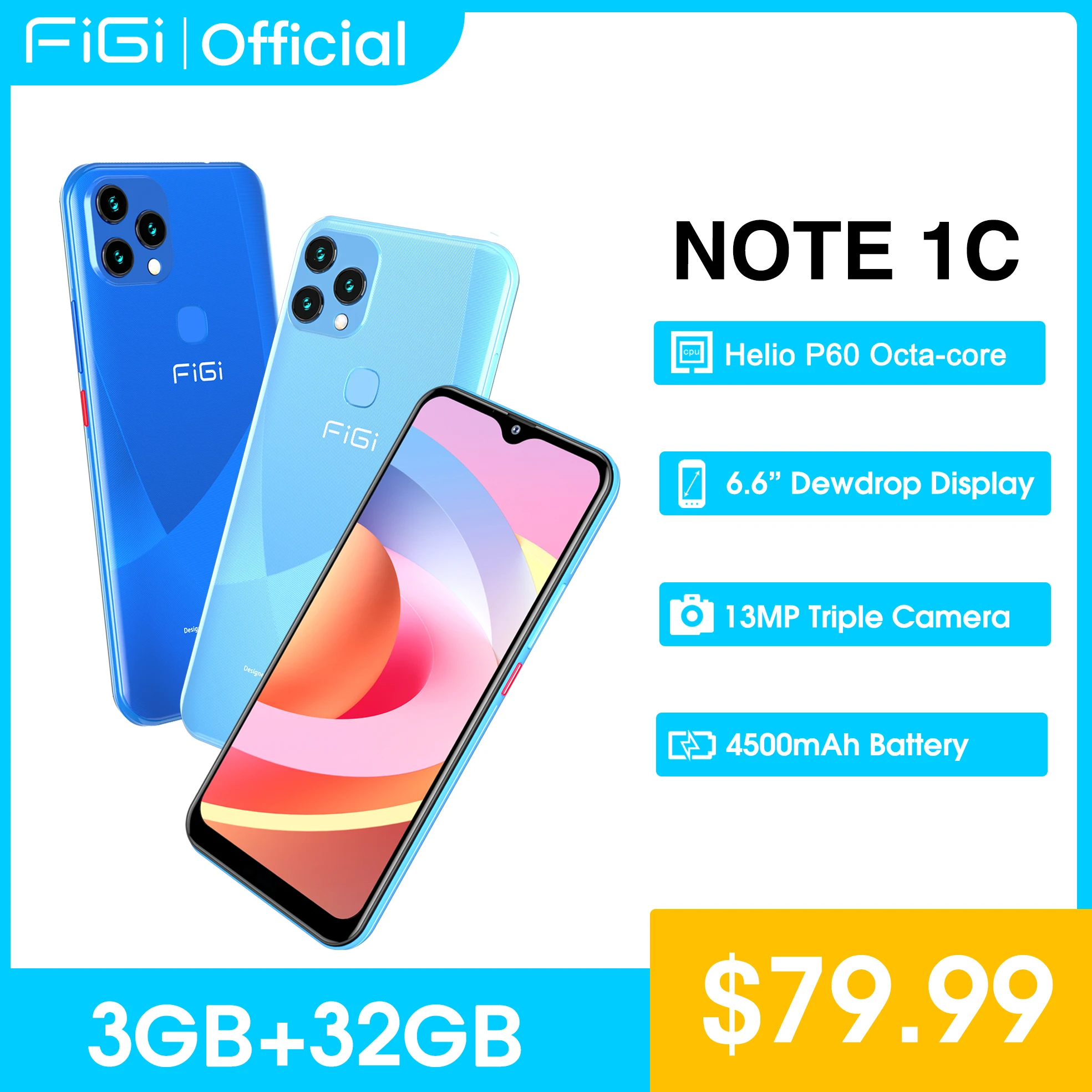 Смартфон FIGI NOTE1C на Android 11 экран 6 дюйма HD + 3 Гб 32 ГБ четыре ядра тройная камера 13 МП