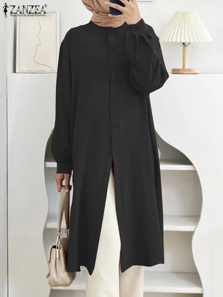 

Turkey Blouses Fashion Muslim Long Tops Dubai Abaya Casual Loose IsIamic Clothing ZANZEA Women Autumn Full Sleeve O Neck Shirt