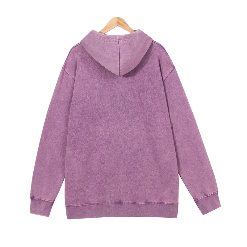 Vintage Oversized 400g Looped Pure Cotton Washed Vintage Hoodie Sweatshirt Printed Logo Custom Design Embroidered Name 3