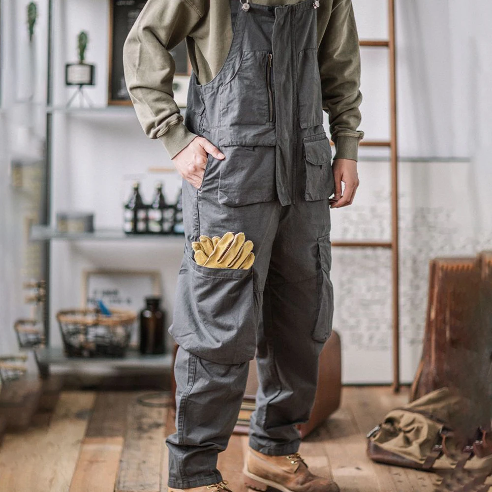 Loose Casual Overalls Men's Straight Overalls American Retro Ami Khaki Trend All-match One-piece Suspenders Trousers denim overalls