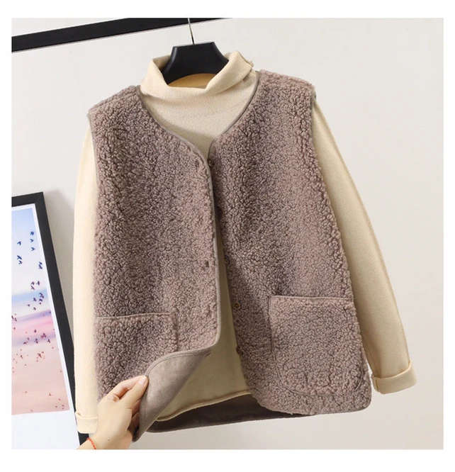 Leather Jackets 2021 Autumn Winter Women's Vest Lamb Wool Korean Version Versatile Imitation Fur One Short Girls' Button Vest  Coat Casual Coffe long down coat womens Coats & Jackets