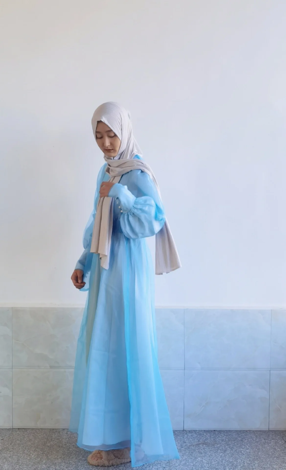 Middle East Muslim Mslalb Organza Solid Color Women's Double-layer Dress Evening Robe Elegante Femme Vestidos Largos
