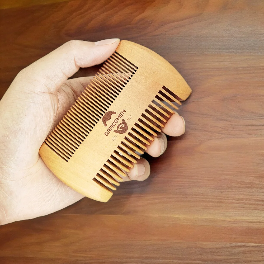 Gracemen 100% Wooden Beard Comb Double Sides for Men Anti-Static Wood Hair Comb with PU Leather Case and Great Gift to Men 4