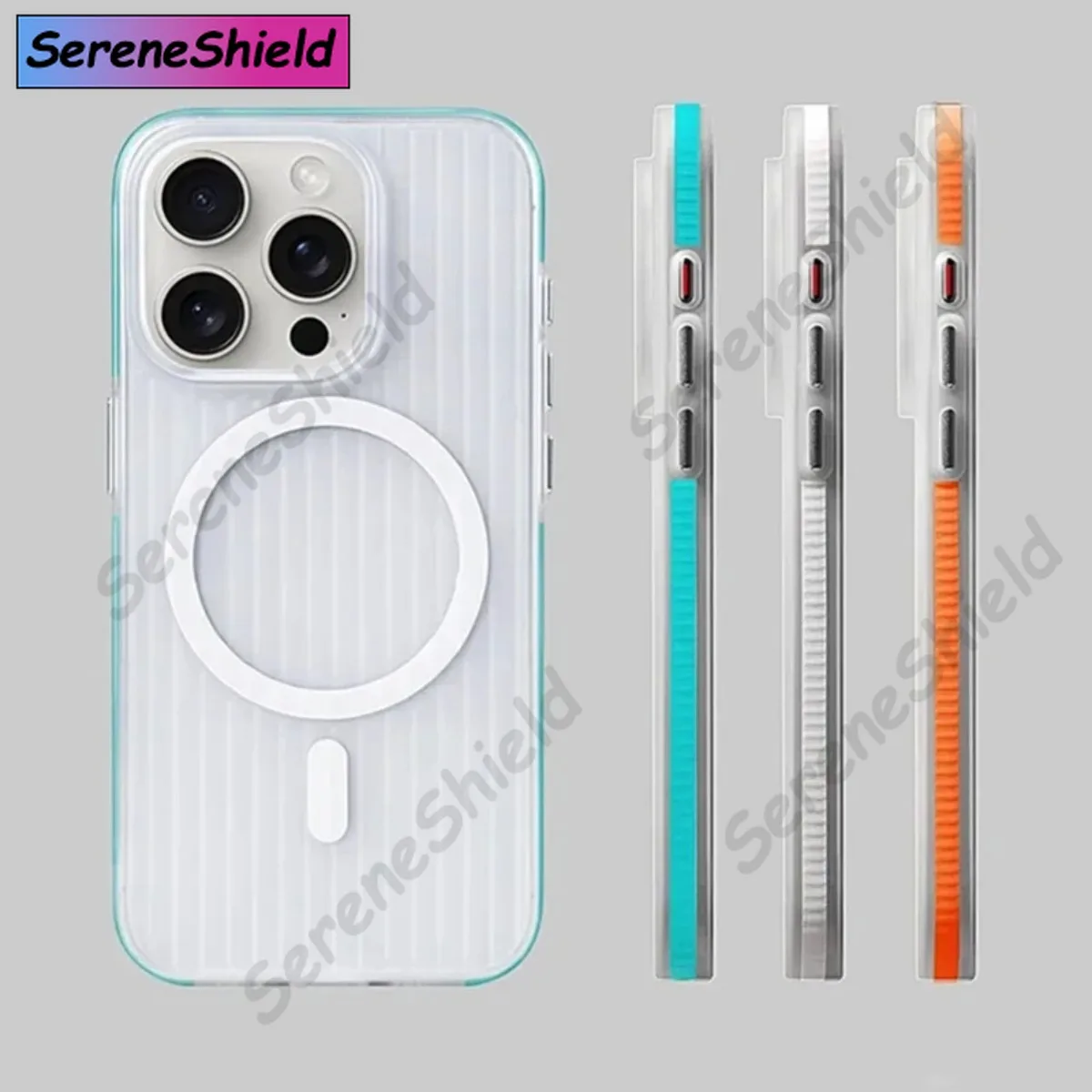 Geometric 3D Stripes MagSafe Wireless Charging Phone Case with Anti-Fall Bumper and Frosted Finish
