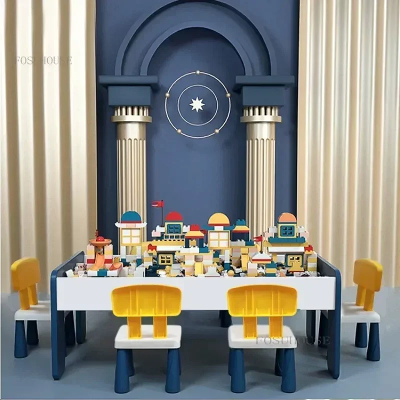 Creative Children's Tables Building Blocks Desk Children Furniture Multifunctional Solid Wood Table Desk for 2-12 years old