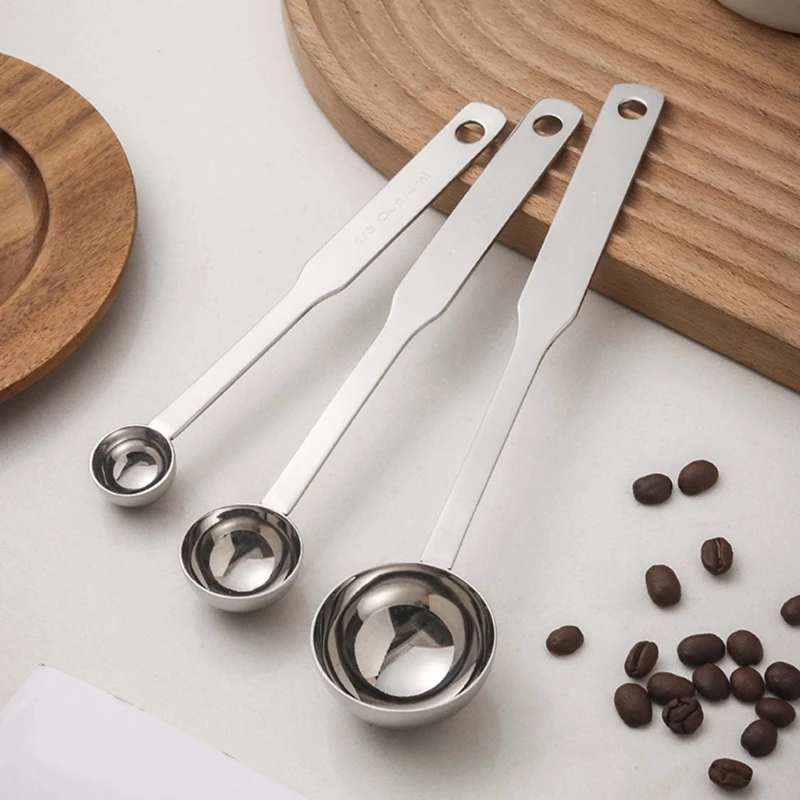SilverMeasuringSpoonCoffeeScoopLongHandleTablespoonMeasuringToolsKitchenSugarScoop