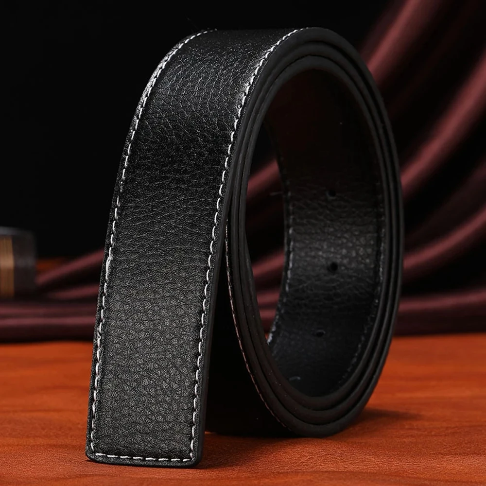 

No Buckle 3.8cm Width Genuine Leather Belts 105-125cm Without Buckle for Men Belts Black Wide H Belt
