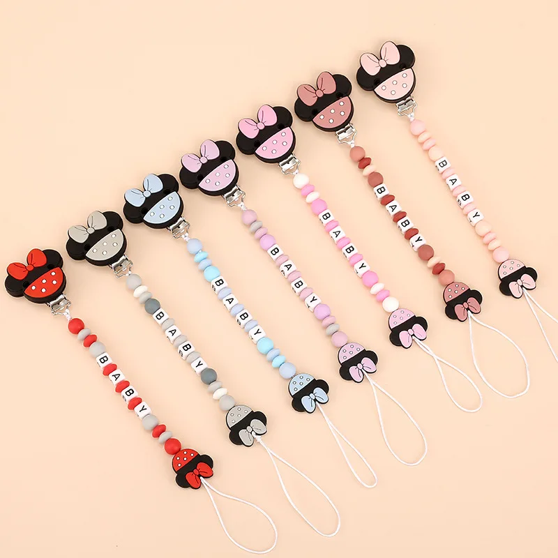 Baby Pacifier Clips Personalized with Name Silicone Cartoon Dummy Nipples Holder Clip Chain Teething Toys Pacifiers Accessories