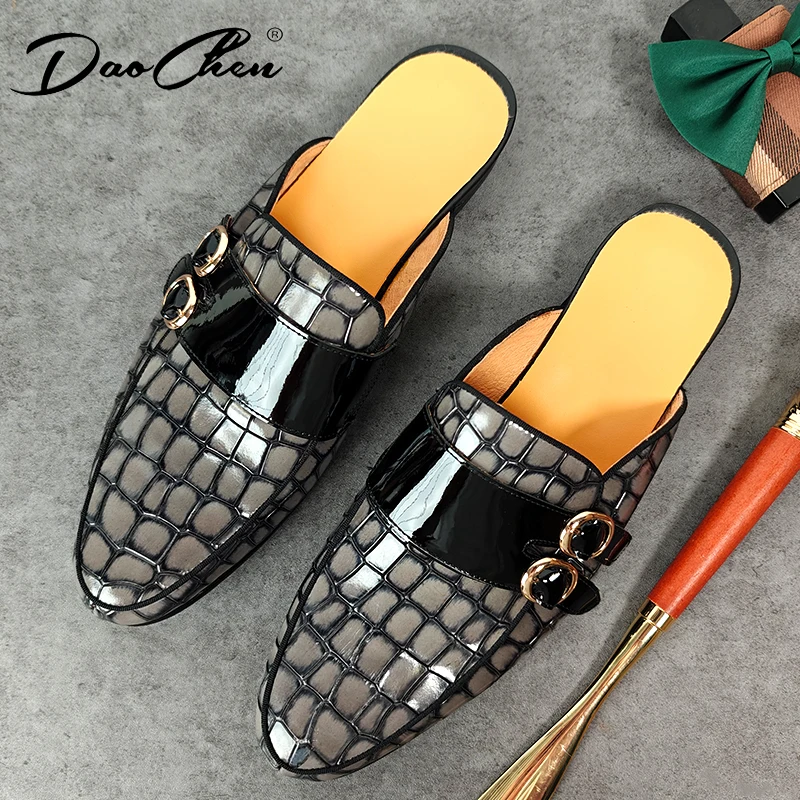 Luxury Men's Half Shoes New Arrival Fashion Men Genuine Leather Loafers Male Casual Split Leather Shoes Slippers Summer Shoes