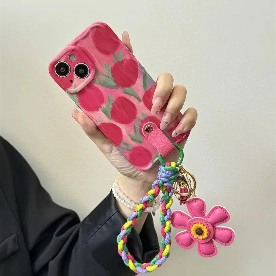 Creative Sunflower Bag pendant Explosive m Accessories Leather Keychain pendant Sunflower phone case pendant 3