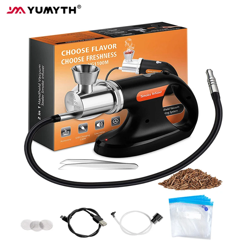 YUMYTH Smoke Infuser Portable Handheld Smoking Gun Cooking Food Drink Cocktail Cold Smoke Generator Sous vide Vacuum Sealer T268 vacuum box bag insulated thermal cooler cool lunch foods drink storage chilled bags picnic tin foil food portable container bag