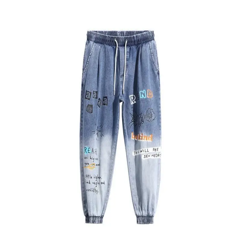 Autumn KPOP Fashion Style Harajuku Slim Fit Trousers Loose All Match Casual Graffiti Pants Leggings Jeans Printed Pockets Pants