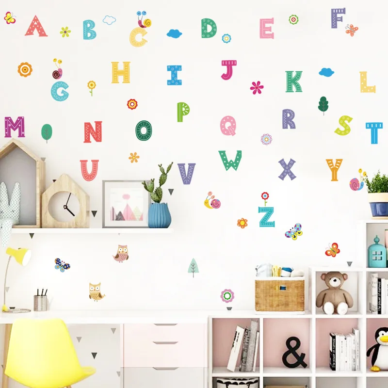

Cartoon Letters Cute Animal PVC Wall Stickers Home Decor Removable Decals for Nursery Kids Bedroom Baby Kids Room Wallpaper