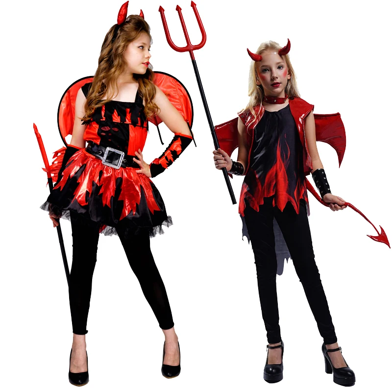 

Devil Costumes Girls Halloween Demon Fancy Dress Cosplay Kids Evil Clothing Dress Up Party Role Playing Outfit With Wing