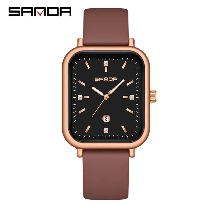 SANDA 1134 Women's Square Quartz Watch Black Fashion Crystal Waterproof Date Pointer Wristwatches for Ladies Watches Gift 5