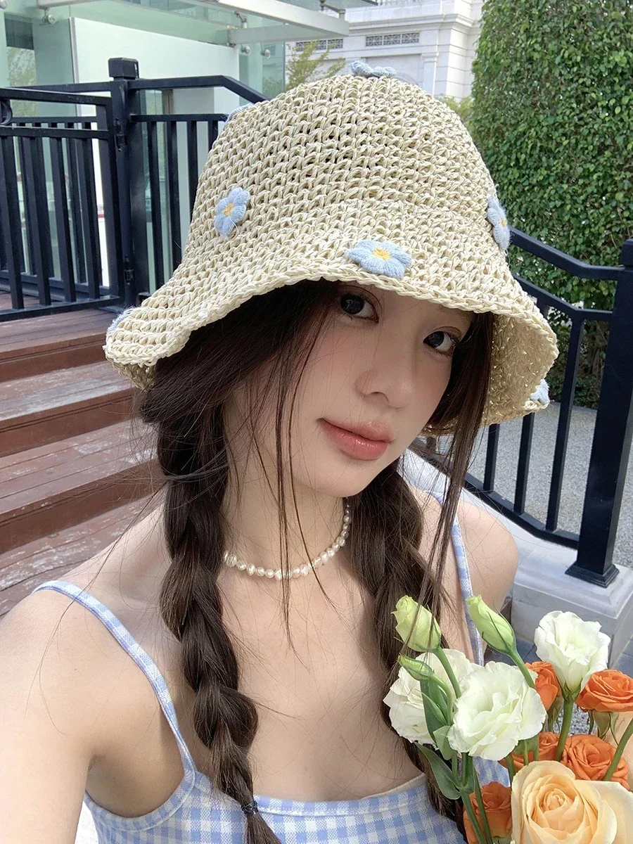 Hot Sale Hot Sale 2024 NEW Beach Korean Straw Summer Visor Bucket Fisherman Hat Hand weaving Panama Girl FishingSun Hats for Women_voghion.com