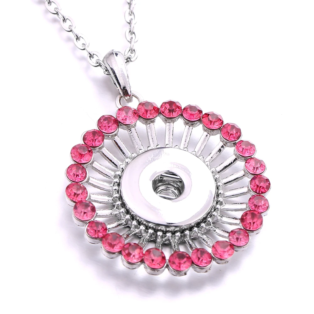 10pcs New Crystal Round Flower Pendants Snap Button Necklace With Steel Chains Snaps Jewelry for Women