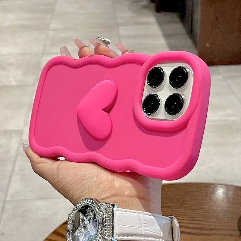 Romantic 3D Love Heart Wavy Silicone Phone Case – Shockproof Soft Cover