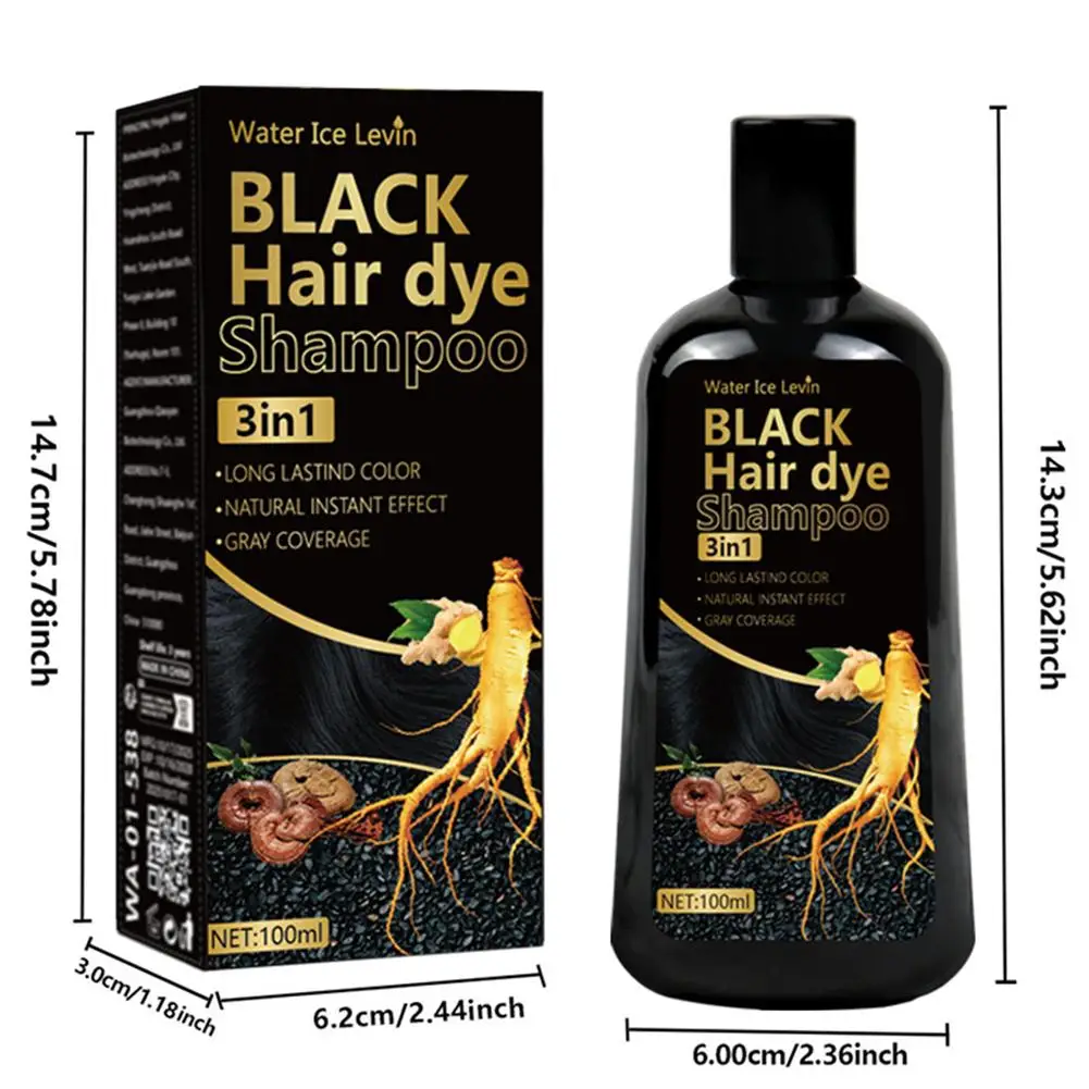 Black Hair Dye Shampoo 3in1 with Ginger & Biotin - Long Lasting Color & Gray Coverage for Vibrant Hair R3Z8