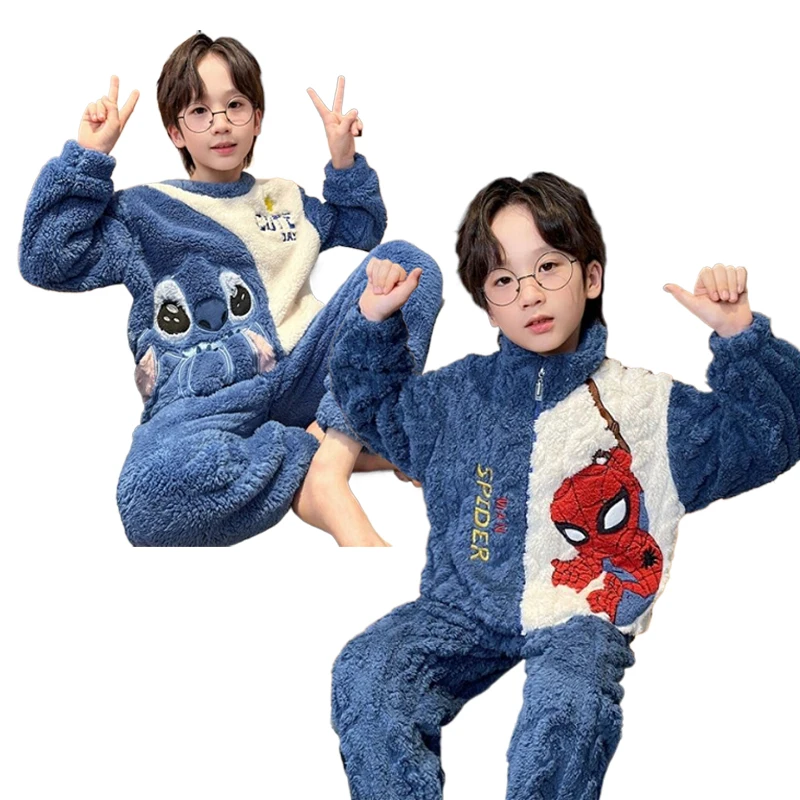 

Cartoon Marvels Spiderman Fall/Winter Children's Flannel Pajamas Set Christmas Gift Baby Thickened Homewear Boy Coral Velvet Set
