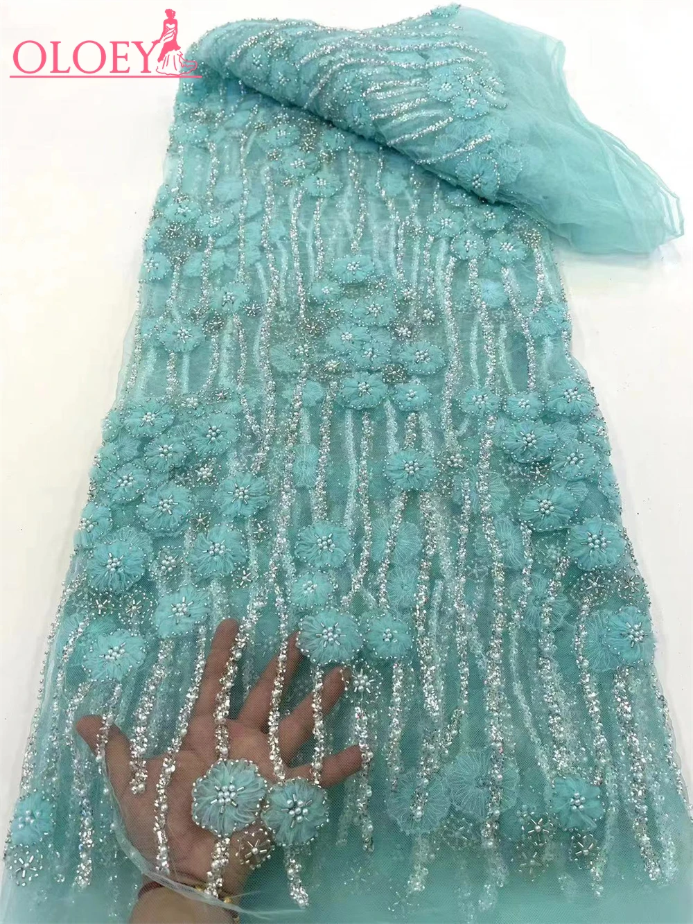 

Fashion Elegant French Embroidery Beaded Lace Fabric African Nigerian With Sequins Fabric For Wedding Dress
