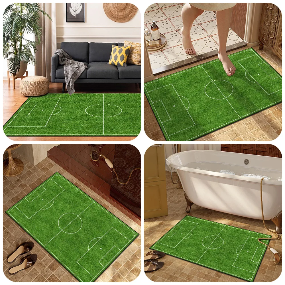 Soccer Sports Football Field Patterned Living Room Area Rug Green Field Carpet Modern Bedroom Non-Slip Home Decorative Floor Mat 5