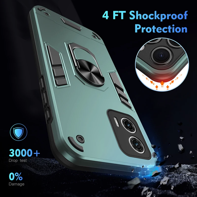Enhanced Protective Armor Case with Ring Stand and Camera Lens Guard
