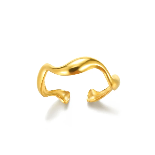 Bagues géométriques en acier inoxydable pour femmes, Texture minimaliste, couleur or, ouverture de Couple, bijoux esthétiques de mariage et de noël