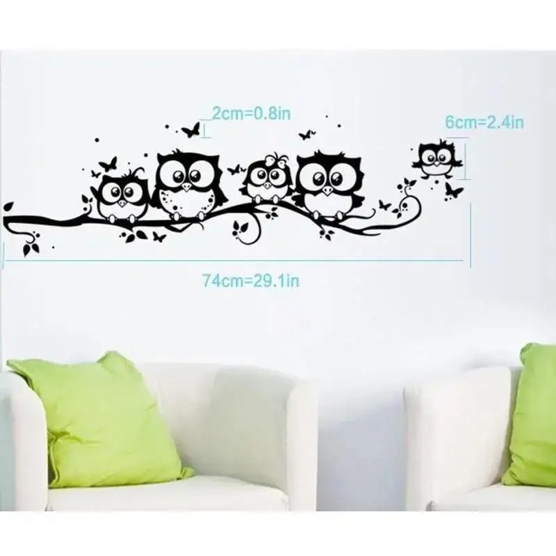 Creative Cartoon Black Owl Wall Sticker Tree Animals Bedroom Owl Butterfly Wall Sticker Home Decor Living Room Rooms Ornament
