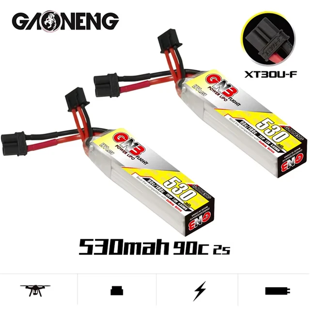 Gaoneng GNB 2S 530mAh 90C/180C HV 7.6V LiPo Battery XT30U-F Plug For RC Helicopter Quadcopter FPV Racing Drone Parts 1
